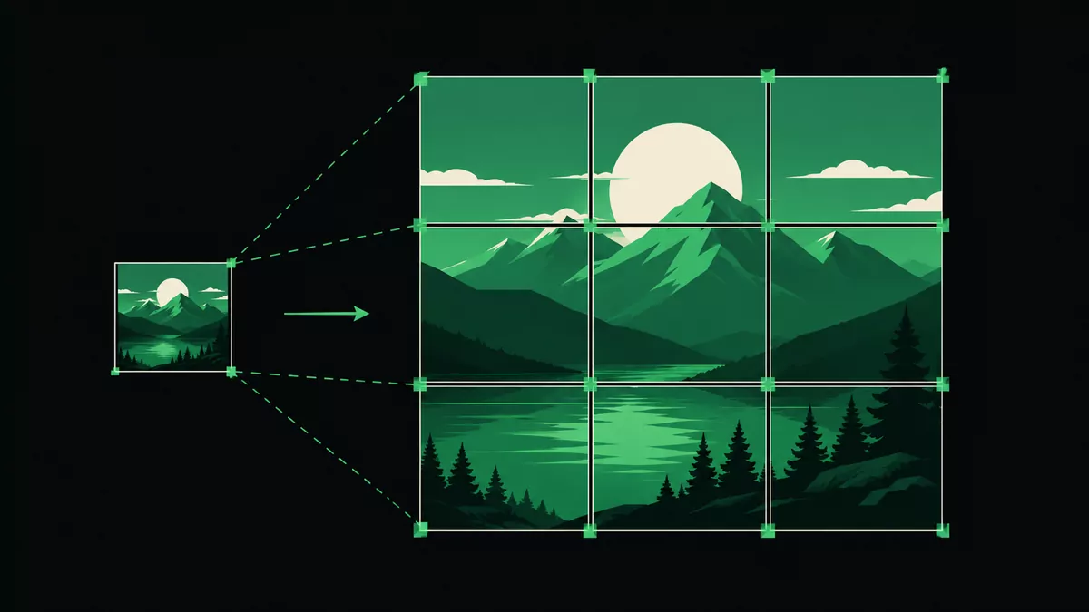 A small image being enlarged and split into a grid of pages to print at poster size